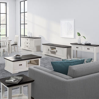 HAMPTON HAMPTON LAMP TABLE - 500X500 - WHITE/DARK TIMBER