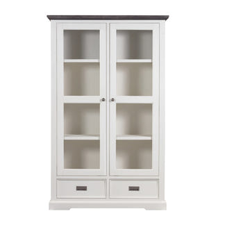 HAMPTON HAMPTON DISPLAY CABINET -  4 SHELF 2 DRAWER - WHITE/DARK TI