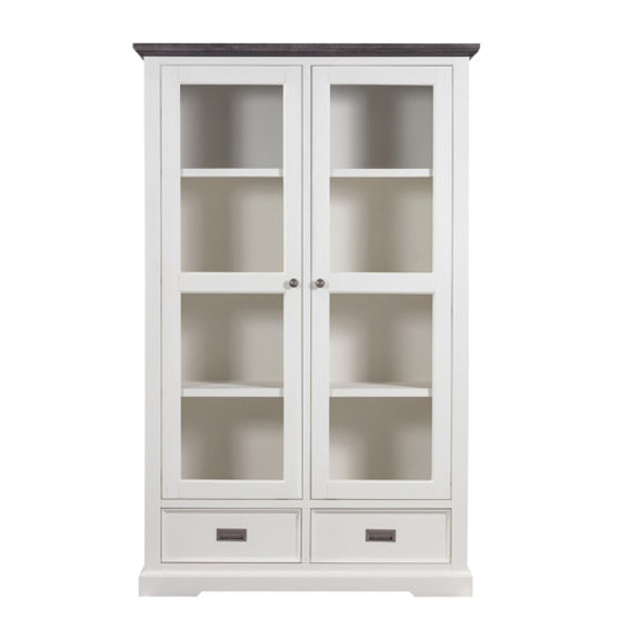HAMPTON HAMPTON DISPLAY CABINET -  4 SHELF 2 DRAWER - WHITE/DARK TI
