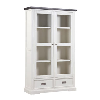 HAMPTON HAMPTON DISPLAY CABINET -  4 SHELF 2 DRAWER - WHITE/DARK TI