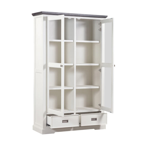 HAMPTON HAMPTON DISPLAY CABINET -  4 SHELF 2 DRAWER - WHITE/DARK TI