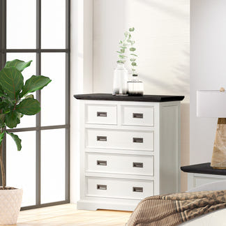 HAMPTON HAMPTON TALLBOY - 5 DRAWER - WHITE/DARK TIMBER