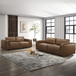 HAVANA HAVANA TAN - LEATHER - 2 + 3 SEAT SOFA PAIR