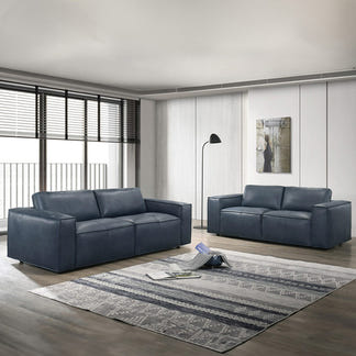 HAVANA HAVANA BLUE - LEATHER - 2 + 3 SEAT SOFA PAIR