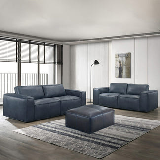 HAVANA HAVANA BLUE - LEATHER - 2 + 3 SEAT SOFA PAIR