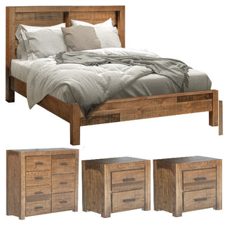 Hugo 4 Piece King Bedroom Suite with Tallboy - Stained Pine