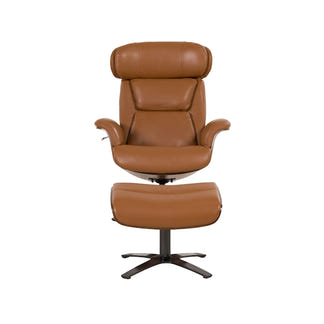 LOKI LOKI - TAN LEATHER - RECLINING ARMCHAIR AND FOOTSTOOL
