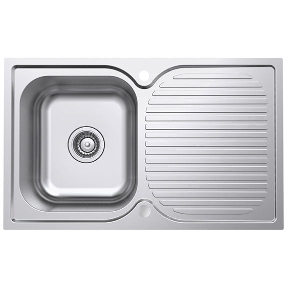Norj Single Bowl Top Mount Sink with Drainer - Stainless Steel