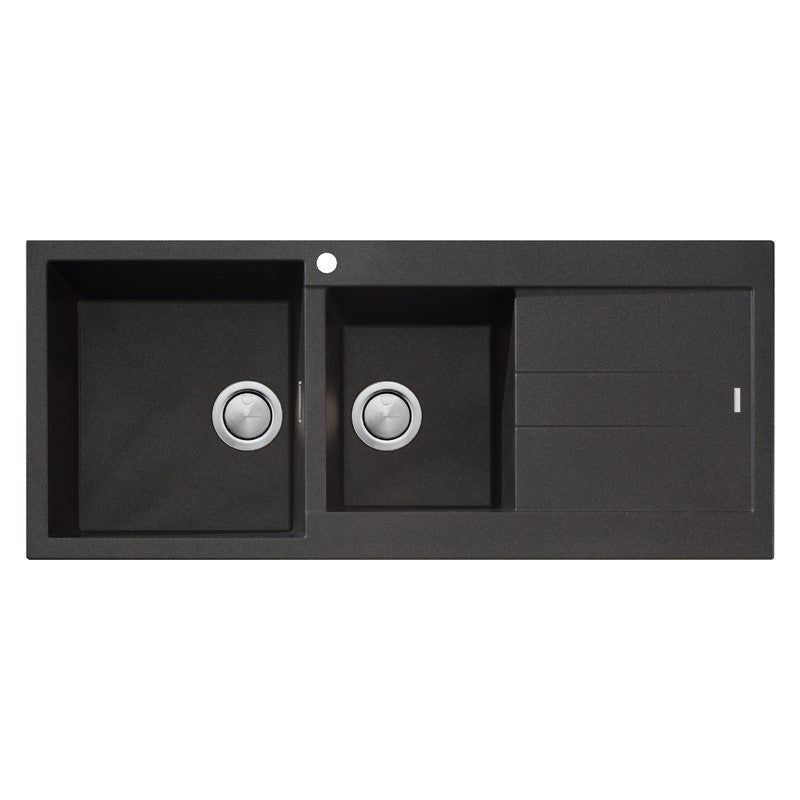 OLIVERI 1 & 3/4 BOWL TOPMOUNT SINK WITH DRAINER BLACK