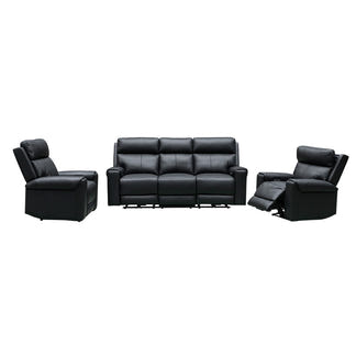 OLIVIA OLIVIA BLACK - LEATHER - 3 PCE LOUNGE SUITE 3ERER+ER+ER