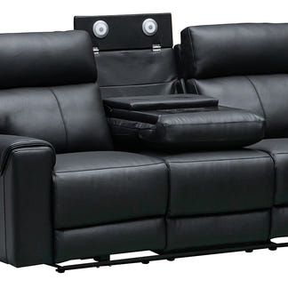 OLIVIA OLIVIA BLACK - LEATHER - 3 PCE LOUNGE SUITE 3ERER+ER+ER