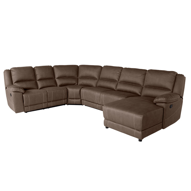 Oregon 6 Seater Corner Recliner Fabric Lounge with RHF Chaise and Foldout Sofa Bed - Graphite