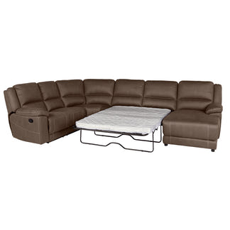 Oregon 6 Seater Corner Recliner Fabric Lounge with RHF Chaise and Foldout Sofa Bed - Graphite