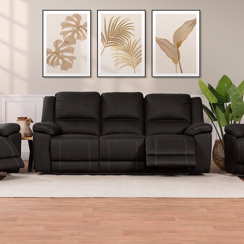 Oregon 3 Seater Recliner Fabric Sofa - Jet