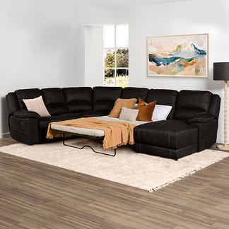 Oregon 6 Seater Corner Fabric Lounge with RHF Chaise - Jet
