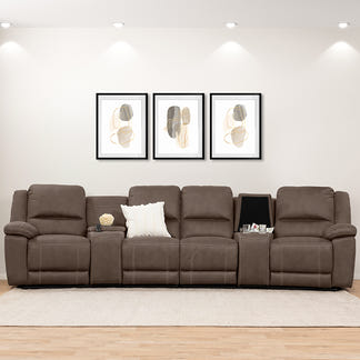 Oregon 4 Seater Recliner Home Theatre Fabric Lounge - Graphite