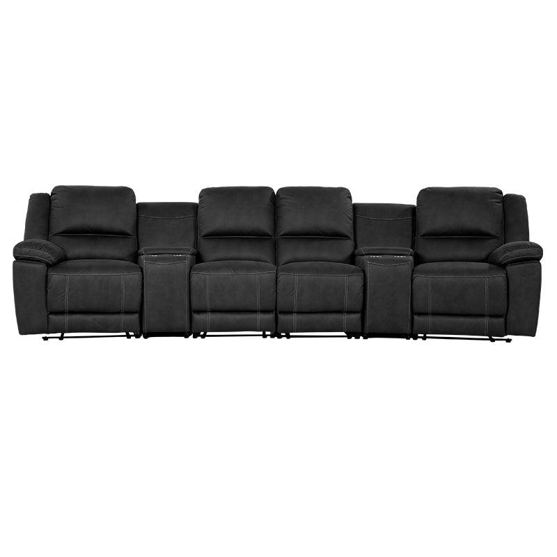 Oregon 4 Seater Recliner Home Theatre Fabric Lounge - Jet