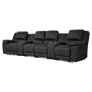 Oregon 4 Seater Recliner Home Theatre Fabric Lounge - Jet