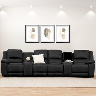 Oregon 4 Seater Recliner Home Theatre Fabric Lounge - Jet