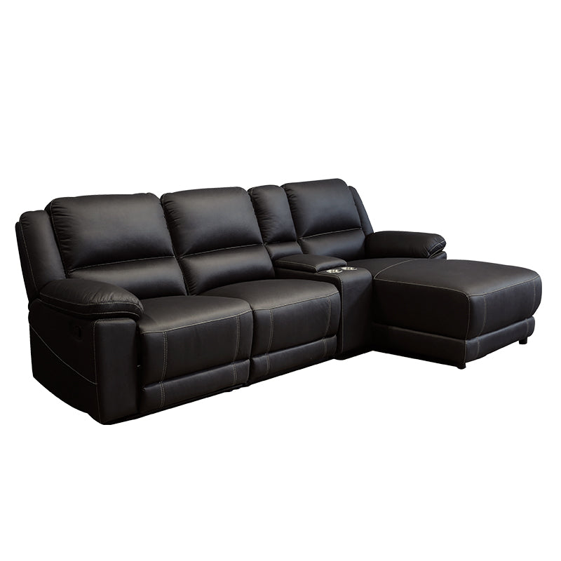 Oregon 3 Seater Recliner Sofa with RHF Chaise and Storage Console - Jet
