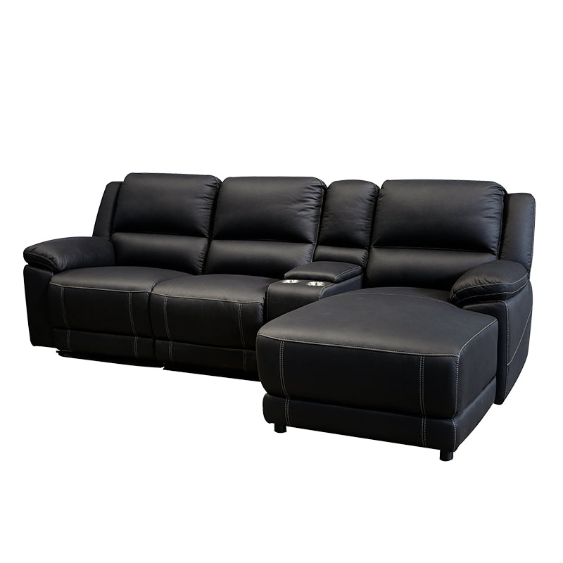 Oregon 3 Seater Recliner Sofa with RHF Chaise and Storage Console - Jet