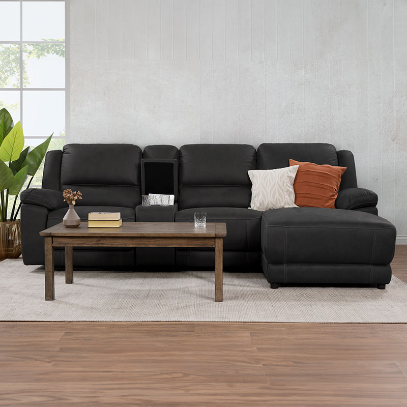 Oregon 3 Seater Recliner Sofa with RHF Chaise and Storage Console - Jet