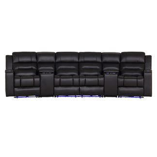 SPIELBERG SPIELBERG BLACK - LEATHER - 4 SEAT ELECTRIC THEATRE LOUNGE