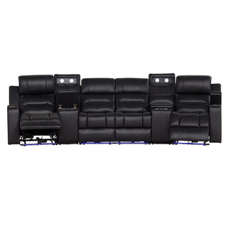 SPIELBERG SPIELBERG BLACK - LEATHER - 4 SEAT ELECTRIC THEATRE LOUNGE