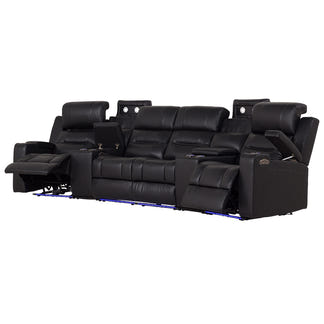 SPIELBERG SPIELBERG BLACK - LEATHER - 4 SEAT ELECTRIC THEATRE LOUNGE
