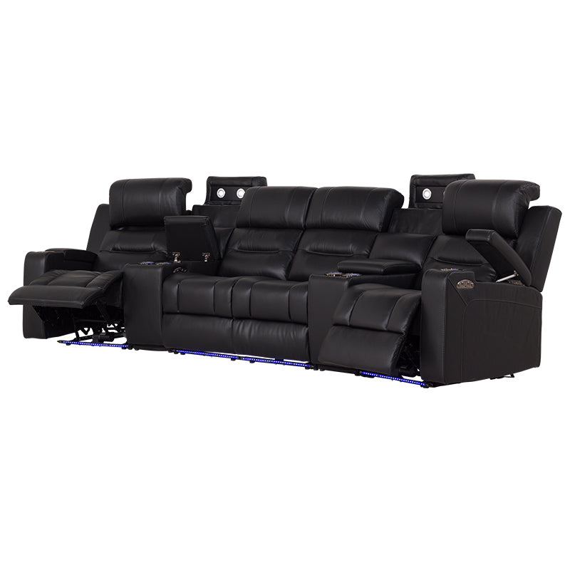 SPIELBERG SPIELBERG BLACK - LEATHER - 4 SEAT ELECTRIC THEATRE LOUNGE