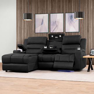 Spielberg 3 Seater Fabric Sofa with Electric Recliner and LHF Chaise - Jet