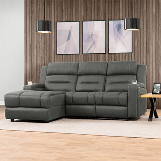 Spielberg 3 Seater Home Theatre Fabric Sofa with Electric Recliner and LHF Chaise - Ash