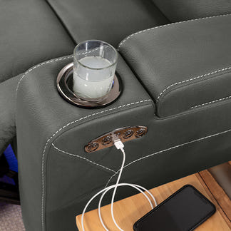 Spielberg 3 Seater Home Theatre Fabric Sofa with Electric Recliner and LHF Chaise - Ash