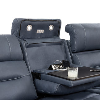 Spielberg 3 Seater Home Theatre Fabric Sofa with Electric Recliner and LHF Chaise - Azure