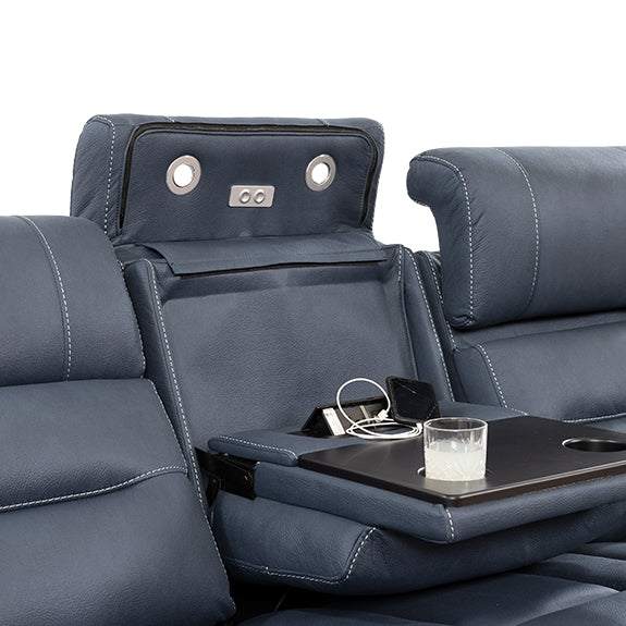 Spielberg 3 Seater Home Theatre Fabric Sofa with Electric Recliner and LHF Chaise - Azure