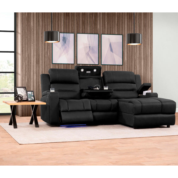 Spielberg 3 Seater Fabric Sofa with Electric Recliner and RHF Chaise - Jet