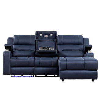 Spielberg 3 Seater Home Theatre Fabric Sofa with Electric Recliner and RHF Chaise - Azure