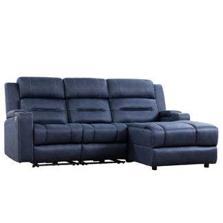 Spielberg 3 Seater Home Theatre Fabric Sofa with Electric Recliner and RHF Chaise - Azure