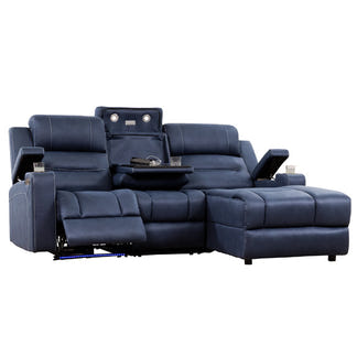 Spielberg 3 Seater Home Theatre Fabric Sofa with Electric Recliner and RHF Chaise - Azure