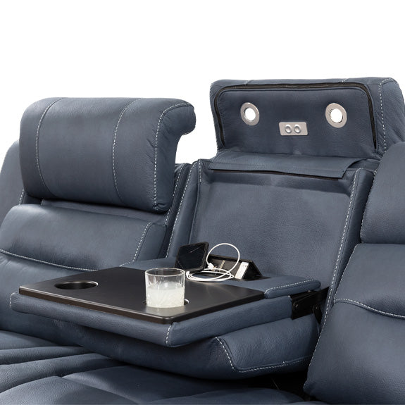 Spielberg 3 Seater Home Theatre Fabric Sofa with Electric Recliner and RHF Chaise - Azure