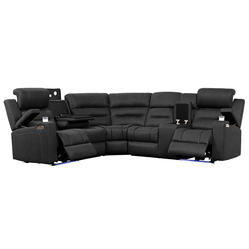 Spielberg 6 Seater Home Theatre Corner Fabric Recliner Lounge – Jet