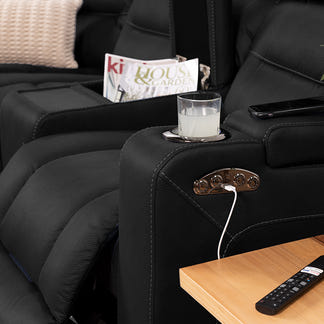 Spielberg 6 Seater Home Theatre Corner Fabric Recliner Lounge – Jet