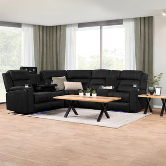 Spielberg 6 Seater Home Theatre Corner Fabric Recliner Lounge – Jet