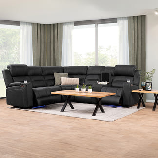 Spielberg 6 Seater Home Theatre Corner Fabric Recliner Lounge – Jet