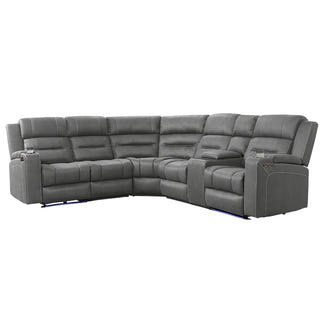 Spielberg 6 Seater Home Theatre Corner Fabric Recliner Lounge - Ash