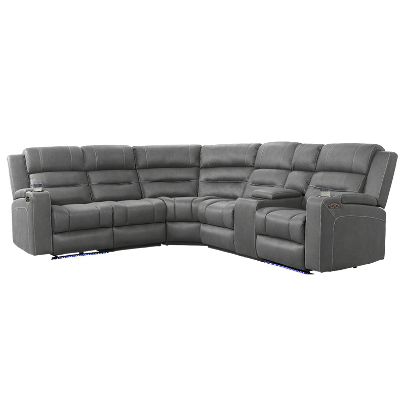 Spielberg 6 Seater Home Theatre Corner Fabric Recliner Lounge - Ash