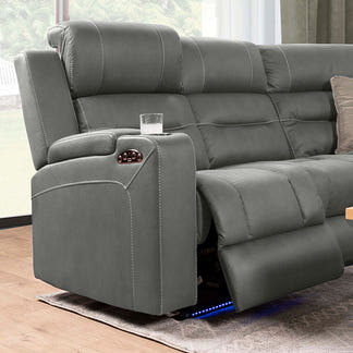 Spielberg 6 Seater Home Theatre Corner Fabric Recliner Lounge - Ash
