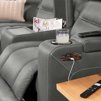 Spielberg 6 Seater Home Theatre Corner Fabric Recliner Lounge - Ash