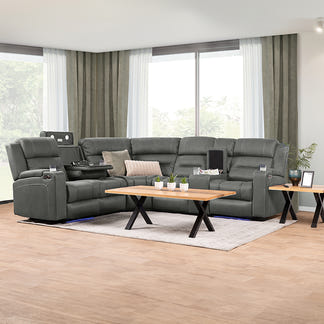 Spielberg 6 Seater Home Theatre Corner Fabric Recliner Lounge - Ash
