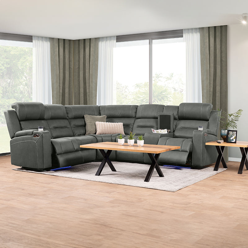 Spielberg 6 Seater Home Theatre Corner Fabric Recliner Lounge - Ash